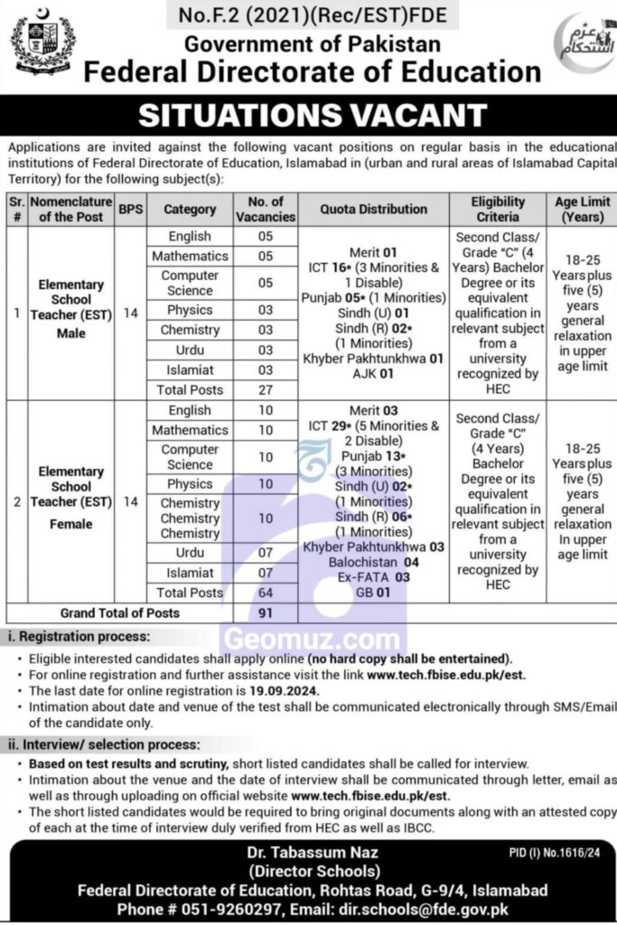 Federal Directorate of Education: New jobs 2024 | Apply Online, geomuz.com